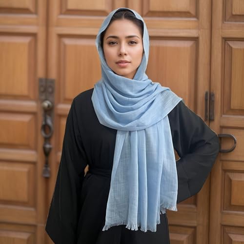 3PCS Packed Bamboo Slub Cotton Feeling Hijab With Short Fringe Trim Plain Breathable Women's Turban Scarf Shawl4