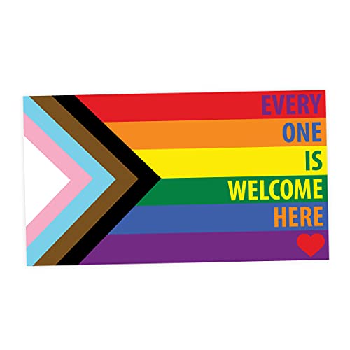 Rainbow Every One is Welcome Here Progress Pride Flag LGBTQ POC Transgender Flag - Vibrant Static Cling Window Cling - 6 inches