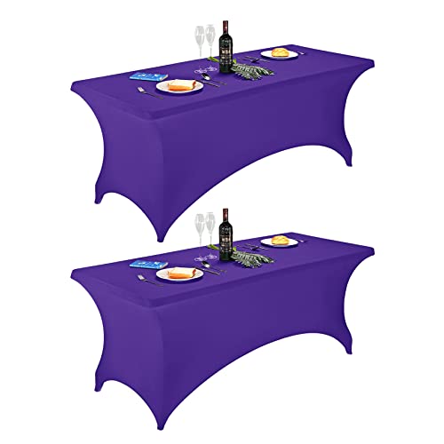 Image of FORLIFE 2Pack Spandex Table Covers,Fitted Tablecloth for Rectangular Tables, Stretch Patio Table Covers, Universal Spandex Table Cover for Wedding, Banquet, Party (6ft, Purple)