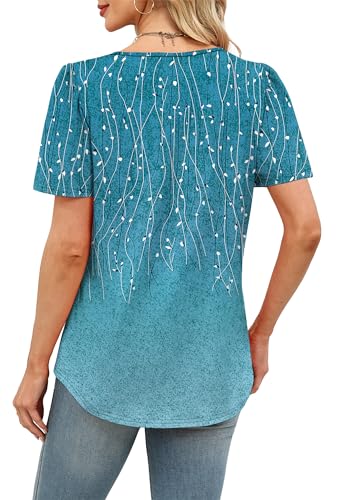 Image of Womens Tops Dressy Casual Blouses Short Sleeve Shirts Plus Size Fashion Clothing Spring Summer Outfits Button Pleated Front