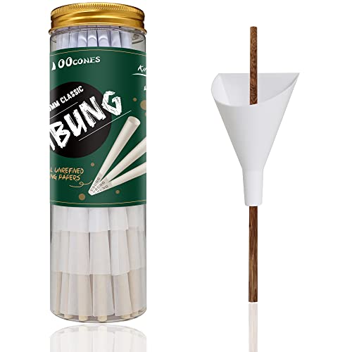 UBUNG 100 Große Größe Weiß Konisch vorgedrehte Hülsen (King Size 108 mm Konisch Papiers Hülsen) Einschließlich 1 Trichterlader und 1 Putter für Verpackungen und 2 Joint Hülsen Cover