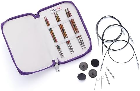 Set Crochets Tunisiens KnitPro Symfonie - 8 Tailles (3.5-8mm) Avec Câbles Interchangeables | Bois Coloré & Léger