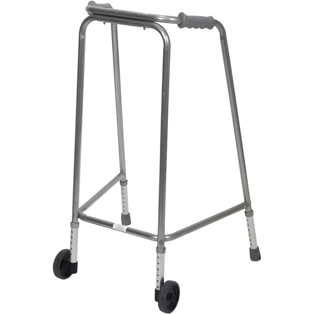 Lekka aluminiowa rama do chodzenia z kółkami, wysokość 690-790 mm, bardzo duża, antypoślizgowe gumowe tulejki, pomoc w rehabilitacji, ergonomiczne uchwyty, 180 kg, limit wagowy