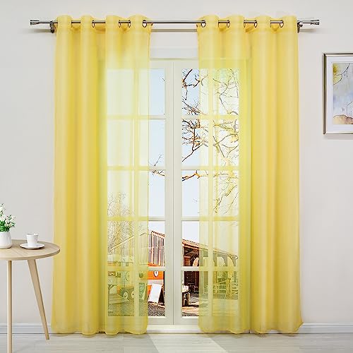 Yujiao Mao Rideau Voilage Jaune LxH 140x225cm - Voilage Fenêtre Transparent pour Salon et Chambre (avec Œillets 1 Pièce)