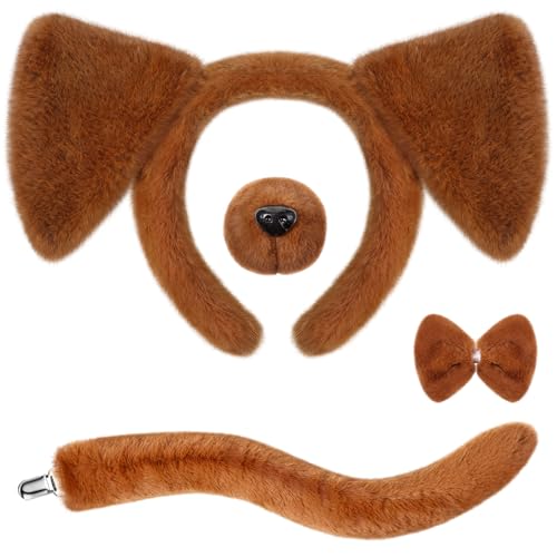 SATINIOR Welpenkostüm-Set, Dalmatiner-Hundeohren, Stirnband, künstliche Nase, Fliege, Hundeschwanz, für Kinder und Erwachsene, Kostümzubehör für Karneval, Karneval, Welttag des Buches, Cosplay