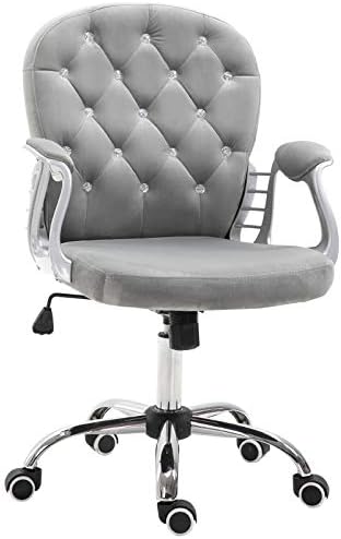 Vinsetto Vanity Middle Back Office Chair Tufted Backrest Swivel Rolling Wheels Task Chair with Height Adjustable Comfortable with Armrests, Grey