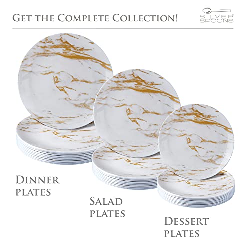 Silver Spoons Gold Marble Design Plates | Elegant Disposable Salad Plates | Carrara Marble Collection | 9” – 10 Pc #TOP3