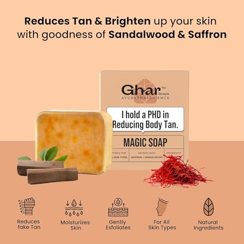 Ghar Soaps Sandalwood & Saffron Magic Soaps For Bath (100 Gms Pack Of 1) | Paraben Free | Chandan & Kesar Bath Soap | Handmade Soaps For Glowing | Skin Brightening Soap For Men & Women