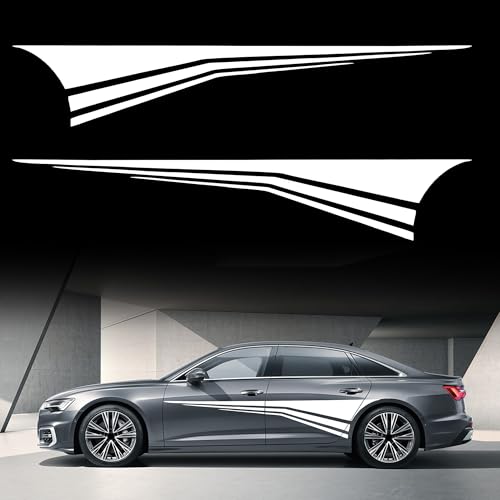 Image of TOMALL 2Pcs 70'' Sports Racing Stripe Sticker for Car Body Door Side Skirt Bumper Stripe Graphic Vinyl Decal Decoration for All Cars SUV Truck Vehicles Universal Auto Stickers Accessories (White)