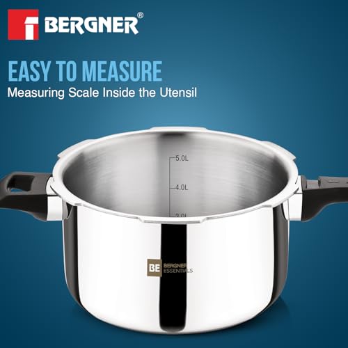 Image of Bergner BE Essentials Triply Pressure Cooker 3 Pcs Set - 5L, 3L and 2L Outer Lid Pressure Cooker Combo, Even Heat Distribution, Sturdy Rivetless Handle, Healthy Cooking - Induction and Gas Stove Ready