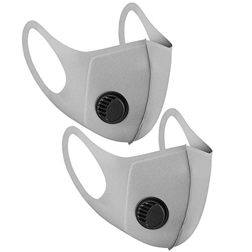 Preisvergleich Produktbild NUÜR 2pcs Stoff Wiederverwendbare Gesichtsmaske mit Luftventil und Ohrschlaufen, atmungsaktiv, weich, waschbar, langlebig für den täglichen öffentlichen Gebrauch, Grau