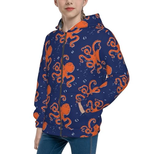 Octopus Kids Pullover Hoodies Boys Zip Up Sweatshirts Girls Athletic Clothes with Pocket