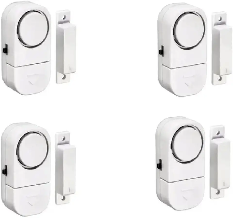 Kit 4 Alarmes Sonoros Magnético para Portas e Janelas, Sensor de Abertura, Instalação com Fita Adesiva, Alimentado por Pilha