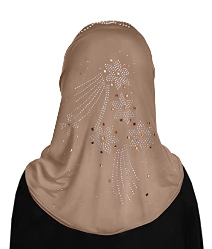 Aiyah Hijab for Girls 1 piece Amira Head Scarf with Rhinestones (Tan)2
