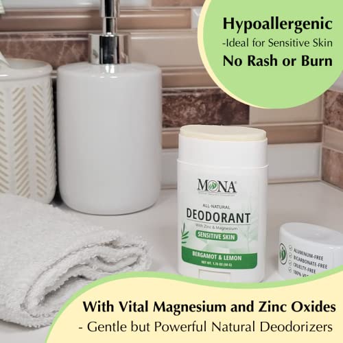 Image of MONA BRANDS All Natural Deodorant For Women & Men | For Sensitive Skin | No Aluminum or Baking Soda | (BERGAMOT LEMON 1.76 Oz)