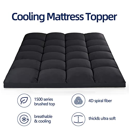 Mattress Topper Full for Back Pain, Extra Thick Mattress Pad Cover, Plush Pillow Top, Deep Elastic Pocket, Black