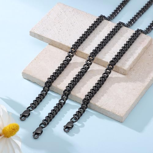 Image of JoycuFF Mens Cuban Link Chain Necklace for Boyfriend Gold Silver Stainless Steel 6MM 10MM Hip Hop Anniversary Birthday Christmas Jewelry for Men