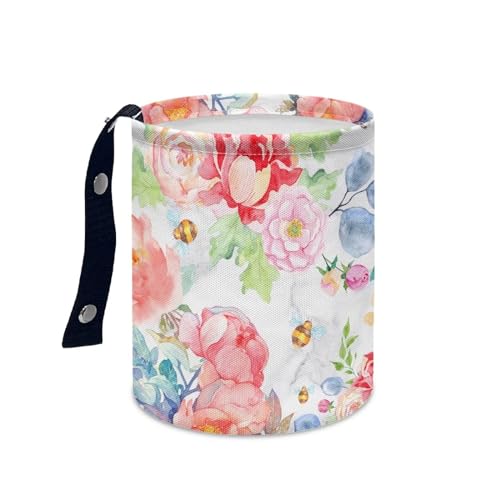 Image of Portable Dustbin Bin Waste Basket Pink Red Flowers Car Accessories Interior Foldable Car Trash Can Collapsible Waste Basket Bin Small Trash Can
