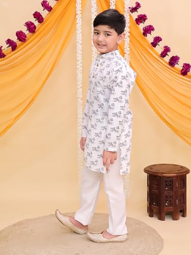 Image of AJ DEZINES Boys Cotton Full Sleeve Letter Printed Kurta Pajama Set for Kids - Ethnic wear | Special Occasion & Traditional Outfit |Boys Kurta Set - Regular Fit