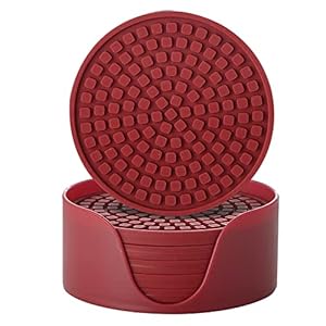 Colinda Silikon-Getränkeuntersetzer mit Halter, 6er, Merlot-Rot