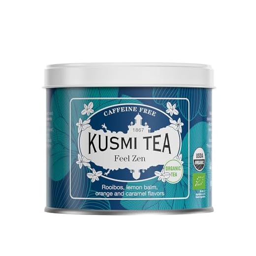 Kusmi Tea - Feel Zen - Té Orgánico - Mezcla de Té Rojo, Plantas y Manzana, sabor a Naranja-Caramelo - Rooibos - Tisana Orgánica sin Teína - Lata de Té de 100g - Cantidad para aprox. 50 tazas