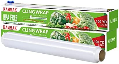 Plastic Wrap with Slide Cutter 12 Inch X 300 Square Foot Roll KAMMAK Cling Wrap for Food BPA-Free Microwave-Safe Kitchens Quick Cut Food Service Film (Pack of 2)