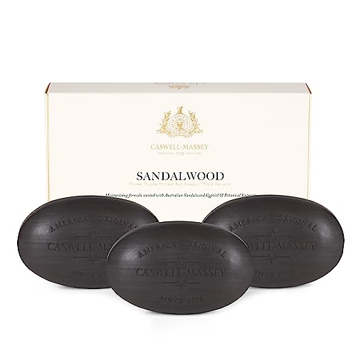 Image of Caswell-Massey Natural Bar Soap Gift Set - Sandalwood - Triple-Milled Moisturizing Body Soap Bars for Men & Women, Plant-Based Formula with Essential Oils, Made in USA, 3 x 5.8 oz