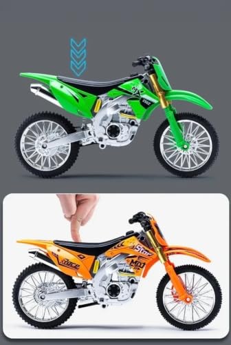 Image of KX Style 1:10 Scale Dirt Bike Die-Cast Metal Motorcycle Model Toy with Rubber Tires, Realistic Engine, Motocross Racing Design, Collectible Gift for Kids & Adults