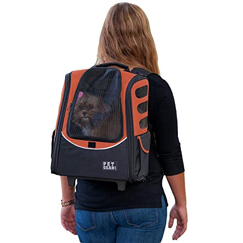 Pet Gear I-GO2 Roller Backpack, Travel Carrier, Car Seat for Cats/Dogs, Mesh Ventilation, Included Tether, Telescoping Handle, Storage Pouch