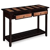 VASAGLE Sofa 2 Drawers, Entryway 1 Storage Shelf, Solid Wood Legs Console Table, for Living Room, Hallway, Easy Assembly, Country Style, Maple and Dark Walnut ULCT07CY