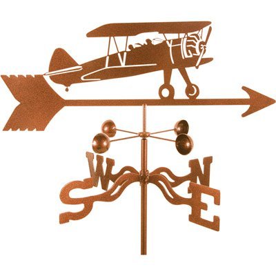 EZ Vane Biplane Airplane Weathervane — Roof Mount, Wind Cups, Antique Copper Finish, Steel with Durable Triple Powder Coating, Handcrafted in USA