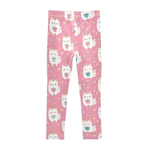 Cat Unicorn Horn Girls' Leggings Toddler Doodles Pink Colorful Stars Kids Yoga Pants Dance Active Tights 4T2