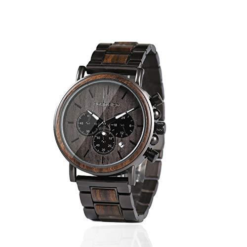 Orologio Da Polso Uomo In Legno Naturale, Cronografo Con Calendario, Movimento Giapponese, Cinturino In Legno, Impermeabile 3 ATM, Regolabile