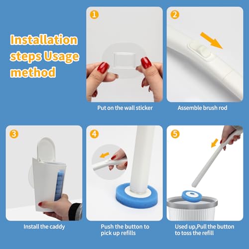 Image of Disposable Toilet Bowl Cleaning Brush with 30 PCS Refills,Wall Mounted,Bathroom Cleaning System Kit with Toilet Handle Storage Caddy (1Wand+30Refills +1Caddy),for Bathroom Cleaning