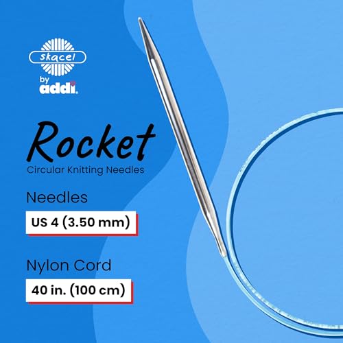 Image of skacel by addi Circular Knitting Needles, 40 Inch (100 cm) Rocket Round Brass Knitting Needle Pair with Nylon Cord, 3.5 mm (US Size 4)