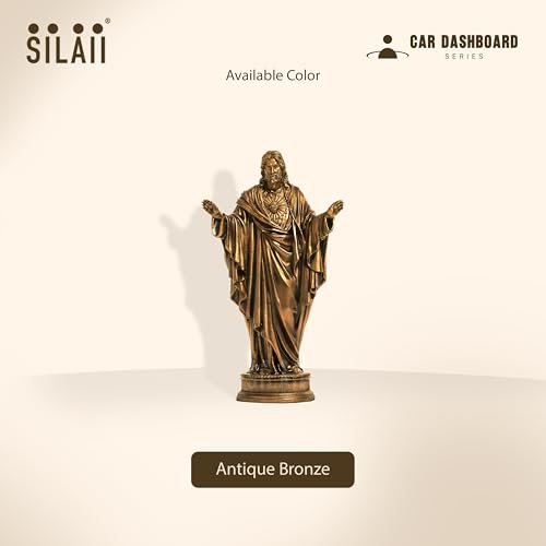 Image of SILAII The Sacred Heart of Jesus Car Dashboard Idol - 3.5 Inch | Miniature Jesus Christ Statue for Car Interior Decor | Antique Bronze Finish | Ideal for Prayer Room & Gifting