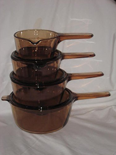 7 PIECE SET - Vintage Amber Vision Visionware (RARE) .7 Liter, 1 Liter, 1 1/2 Liter & 2 1/2 Liter w/ Lids