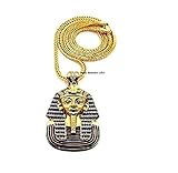 Shiny Jewelers USA MENS EGYPTIAN KING TUT PHARAOH PENDANT GOLD OR SILVER 4MM 36" FRANCO CHAIN FASHION NECKLACE (Gold) -  unbranded