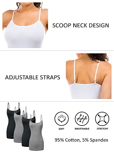 Image of Long Cotton Camisole Tank Tops for Women | Basic Braless Layering Tops with Adjustable Spaghetti Straps