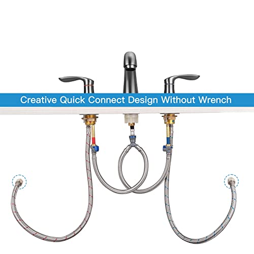 Bathroom Sink Faucet, Faucet For Bathroom Sink, Widespread Matte Black Bathroom Faucet 3 Hole With Stainless Steel Pop Up Drain And Cupc Lead-Free Hose - (Matte Black) #TOP6