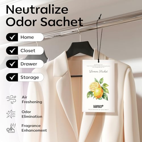 Image of MYARO 12 Packs Lemon Scented Sachets for Drawer Closet Bathroom Odor Eliminator - Fresh Home Fragrance Car Air Frehener