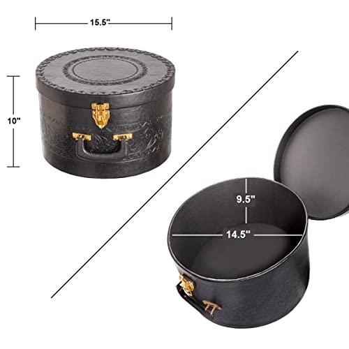 Cowboy Hat Box For Men & Women Storage - Round Hat Travel Case With Gold Locking Lid - Hat Case For Travel Has Gold Rim And Sturdy Handle Great For Carrying & Protecting Round Hats And Caps (Black) #TOP6