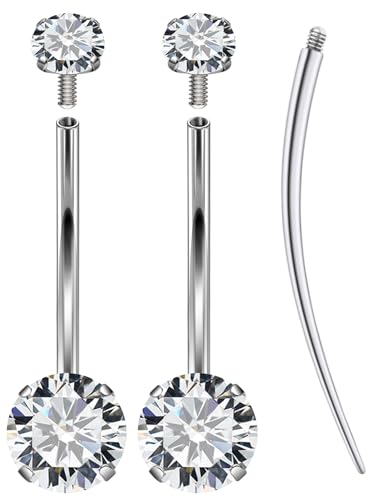Eakxnig 5/8 inch Belly Button Rings Surgical Stee Extra-Long Simple Internally Threaded Belly Rings 14G Belly Piercing Jewelry Navel Piercing Jewelry for Women Men 16mm