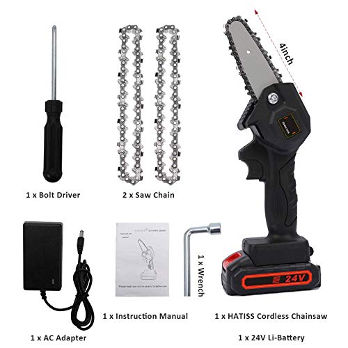 Mini Chainsaw, 4 Inch Cordless Electric Chainsaw Battery Chain Saw, One-Hand Handheld Chainsaw with Brushless Motor, Portable 24V Tree Saw for Courtyard Tree Branch Wood Cutting