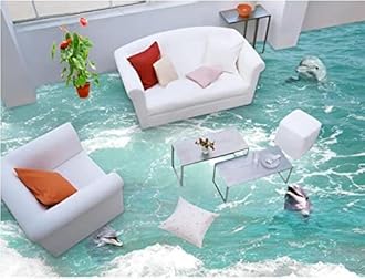 Wall Mural Wallpaper 116 x 83 inch (Width x Height) 3D Flooring Custom Waterproof 3D PVC Flooring Waves a Dolphin 3D Bathroom Flooring Painting Photo Wallpaper for Walls 3D