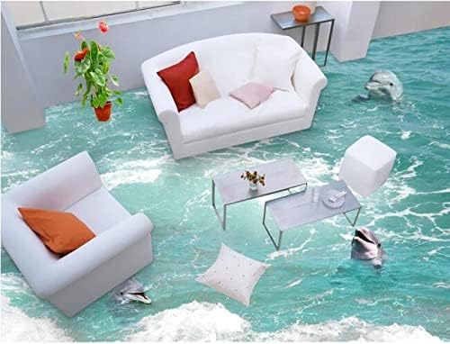 Wall Mural Wallpaper 116 x 83 inch (Width x Height) 3D Flooring Custom Waterproof 3D PVC Flooring Waves a Dolphin 3D Bathroom Flooring Painting Photo Wallpaper for Walls 3D