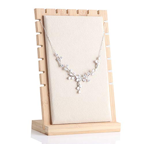 Soporte de exhibición para collares, pulseras, collares, soporte de bambú natural para mesa, joyas, 17,4 x 10 x 25,2 cm Tamaño libre beige