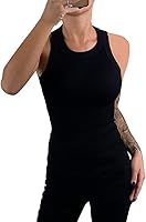 Vista 4 de Camisetas sin mangas para mujer, de verano, básicas, de punto delgado, acanaladas, con espalda cruzada