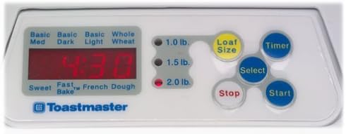 Close-up of Toastmaster 1148X bread machine control panel
