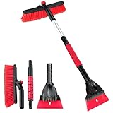 Bseical Eiskratzer Auto mit Besen Schneebesen Reinigungsbürste Auto Winter Teleskop Zubehör Scheibenkratzer mit Schaumstoffgriff 180 ° Drehbarer Bürstenkopf für Auto SUV Windschutzscheibe (Rot)